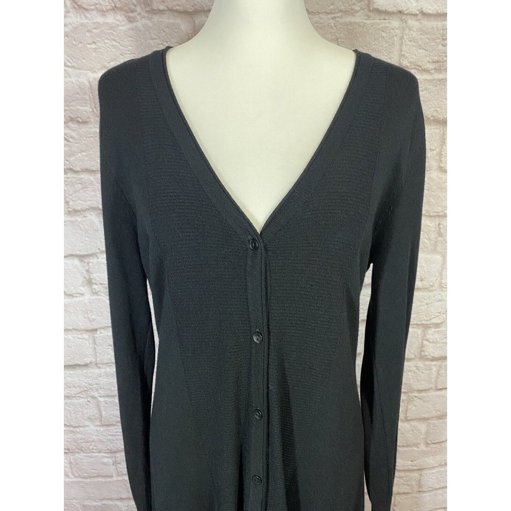 SOFT SURROUNDINGS Sweater Dress M Black Button Front Asymmetrical Ribbing 9438 - Picture 4 of 8
